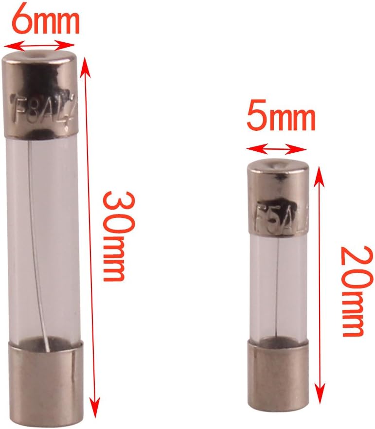 250pcs Quick Blow Glass Tube Fuse Assorted Kit 250V 1A, 2A, 3A, 5A, 6A, 7A, 8A, 10A, 15A,20A, 6x30mm, 250V 1A, 5A, 10A, 15A, 20A, 5x20mm Ted Lele (5x20mm and 6x30mm)