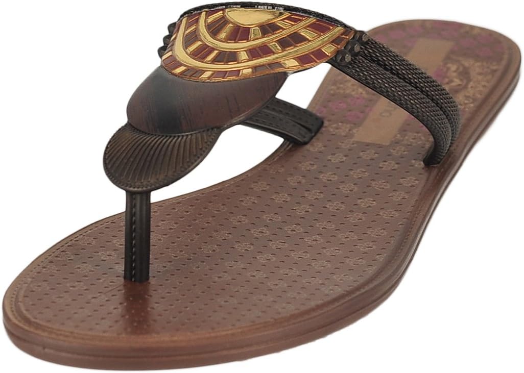 Grendene Tribal Thong Brown/Black Womens Flip-Flops Size 10M