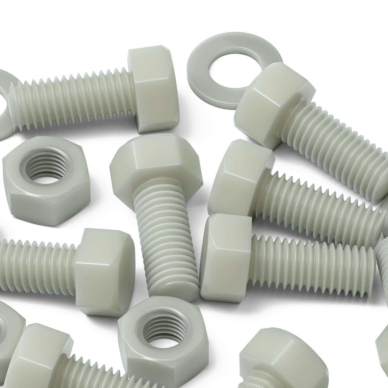 50 x Glass Filled Reinforced Super Nylon Hex Head, M8 x 20mm, Plastic Nuts and Bolts, Washers, Hexagon