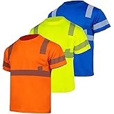 FONIRRA Hi Vis Safety T Shirts with Pocket for Men Work ANSI Class 2 Reflective Short Long Sleeve