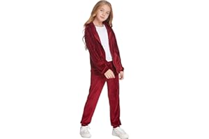 Hopeac Girls Casual Basic Velour Zip Up Hoodie Sweatsuit Tracksuit Set Jogger Clothes Outfits