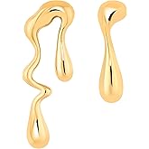 Asymmetrical Earrings, Dripping Mismatched Melting Liquid Dangle Drop Earrings, 18K Gold Plated Stainless Steel Gift for Women (Gold)