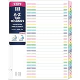 H4D Alphabet Binder Dividers for 3-Ring Binder, A-Z Tabs, Pastel, 1 Set | Customizable Table of Contents, Multicolor Tabs, Reinforced Holes, Letter Size, 26 Tabs per Set
