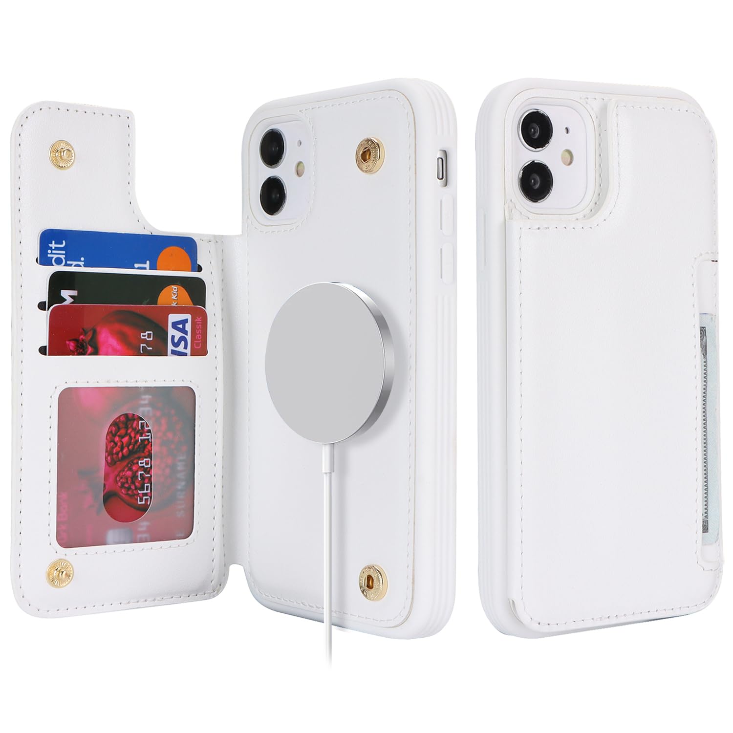 SailorTech for iPhone 11 Case with Credit Card Holder Magsafe, iPhone 11 Phone Leather Case for Women Compatible mag safe Card Slots Durable Shockproof Wallet Case - White — image 1