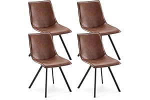 COLAMY PU Leather Dining Chairs Set of 4, High Back Modern Upholstered Dining Room Kitchen Side Chair with Metal Legs for Home/Living Room/Bedroom/Office, Dark Brown