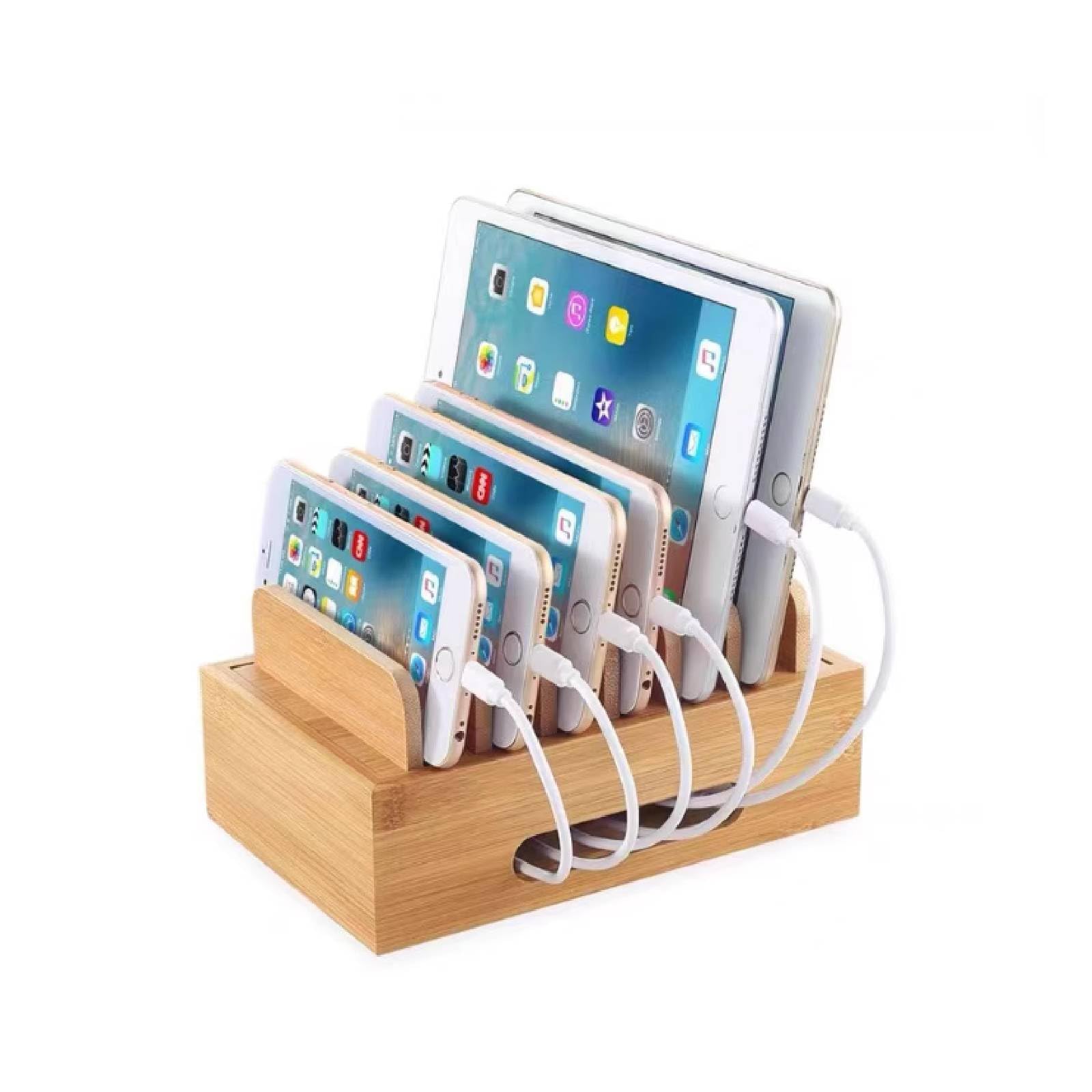 Charging Station Rack, Charging Shelf, Charging Station for Multiple Devices, Wood Cell Phone Dock Portable Tablet Computer Organizer Storage Box for Home