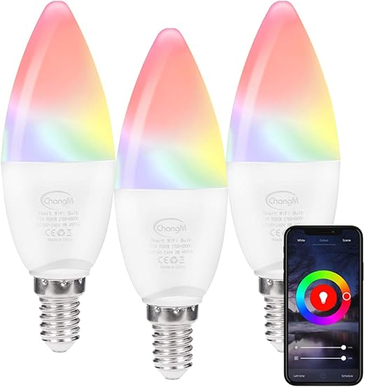 WiFi Smart Bulb E14 Candle Bulbs, Work with Siri, Amazon Alexa, Google