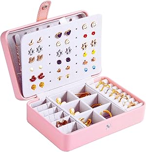 QBestry Kleine Schmuckschatulle für Frauen und Mädchen, Geburtstagsgeschenk, Leder, kleine Reise-Schmuckschatulle für Ohrringhalter für Mädchen, tragbares Schmuck-Reiseetui, Schmuckschatulle für