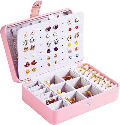 QBestry Kleine Schmuckschatulle für Frauen und Mädchen, Geburtstagsgeschenk, Leder, kleine Reise-Schmuckschatulle für Ohrringhalter für Mädchen, tragbares Schmuck-Reiseetui, Schmuckschatulle für