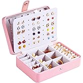 QBestry All-in-One Travel Jewelry Organizer for Women Pink | Small Jewelry Box with 68 Earring Holes | Compact Portable Jewelry Case for Earrings, Rings, Necklaces | Perfect Gifts for Mom Wife Girls