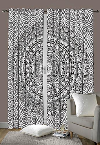 Sophia-Art Traditional India Indian Cotton Elephant Mandala Window Door Cover Curtain Hanging Drape Portiere 92 x 82 Inch