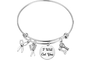 HOLLP Expandable Hairdresser Bracelet Hair Stylist Gift I Will Cut You Hairdresser Jewelry Scissor Bangle Bracelets with Comb Hair Drier Charm Graduation Gift