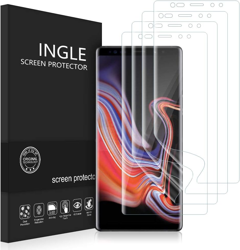 [4 Pack] INGLE Compatible with Samsung Galaxy Note 9 Screen Protector,HD Clear [ Anti-Bubble ] Case Friendly Full Coverage PET Soft Flexible TPU Film with Lifetime Replacement Warranty