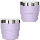 Cafezi 4 oz Espresso/Coffee Cup, Ceramic-Lined 18/8 Stainless Steel, Double-Wall Vacuum Insulated, Stackable, Dishwasher Safe, Fits Most Espresso Machines (Lilac, 2 Pack)