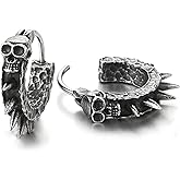 Stainless Steel Skull Hoop Earrings Spike Circle Huggie Hinged, for Men Women, 1 Pair