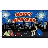 AZ FLAG - Happy New Year City Flag - 3x5 Ft - 100D Polyester New Year Party Banner with Two Metal Grommets - Fade Resistant - Vivid Colors - 3' x 5' Feet - 150x90 Cm