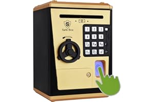 Lyght Mini ATM Savings Bank for Real Money, Electronic Voice Piggy Banks, Fingerprint Password, Kids Safe Box, Cool Stuff Gift for Boys and Girls Pink (Golden)