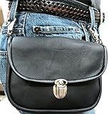 Genuine Leather Biker's Clip on Pouch -Carry on Belt or on Shoulder w/Detachable Strap - Black