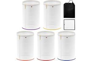 Tebery 5 Pack 5 Gallon Full Mesh Filter Bags, 5 Color Reusable Nylon Strainer Bag Set, Filter Storage Bag with Pressing Screen, Storage Pouch, Ideal for Brew Bucket, Gardening, 25 to 220 Micron