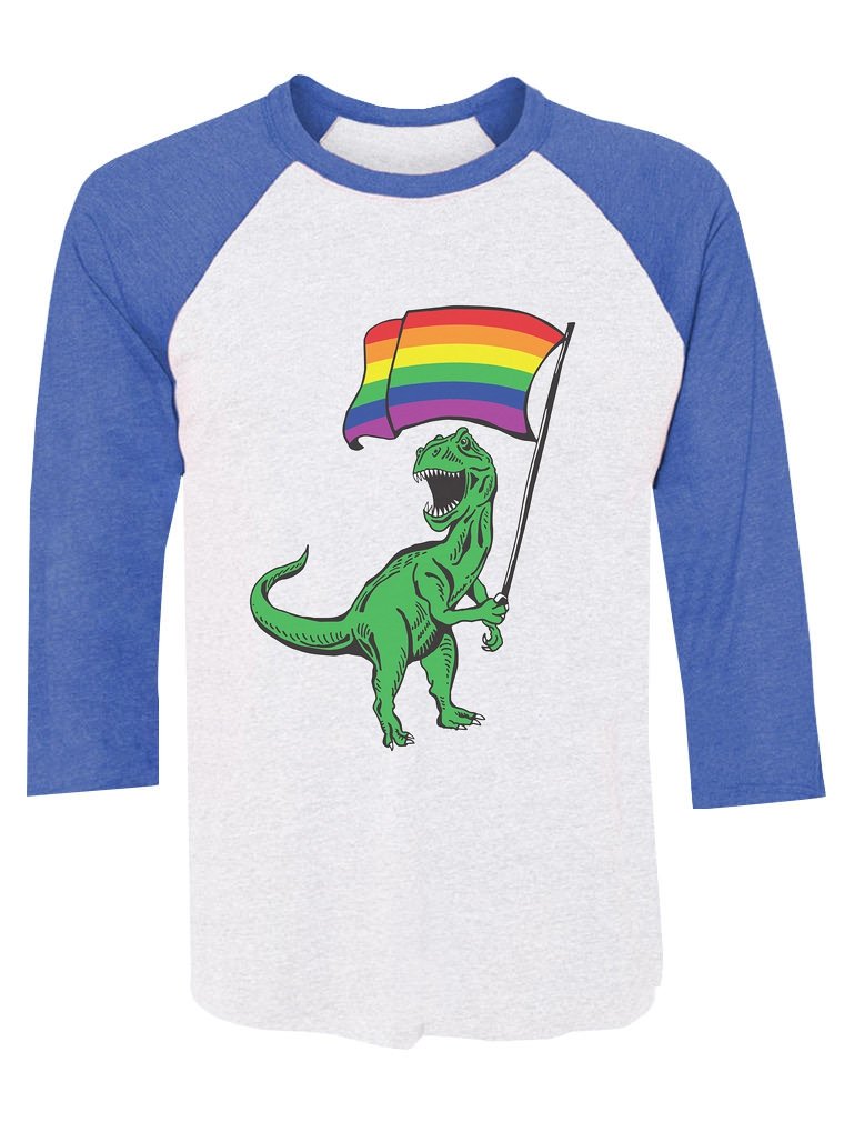 T-Rex Pride Parade Gay & Lesbian Rainbow Flag 3/4 Sleeve Baseball Jersey Shirt