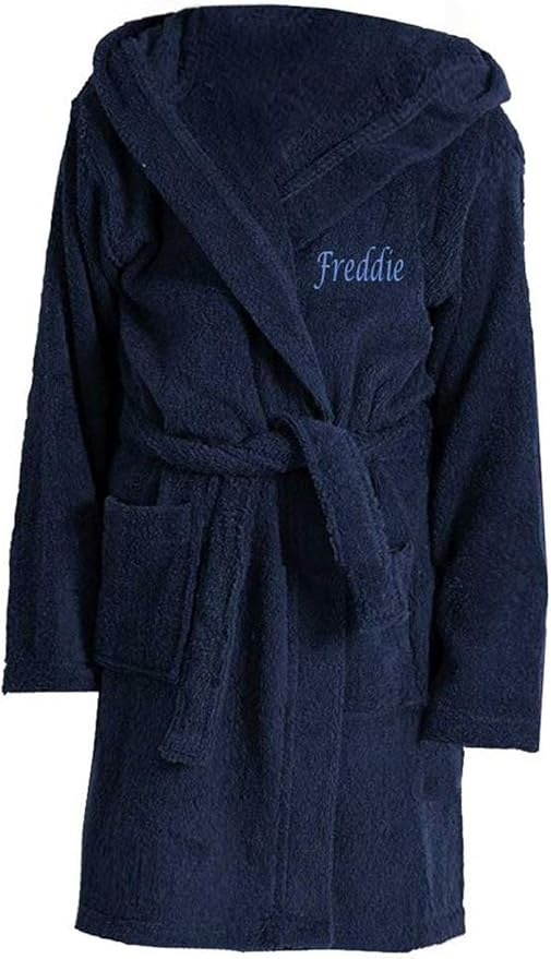 Little Boys Navy Blue Fluffy Personalised Dressing Gown Bath Robe (78