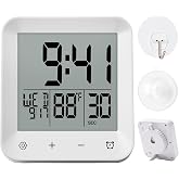 XINKORA Waterproof Shower Clock with Timer, Bathroom Wall Clock Displaying Temperature, Date &amp; Day, Battery Operated LCD Digital Clock for Bath, Kitchen (White)