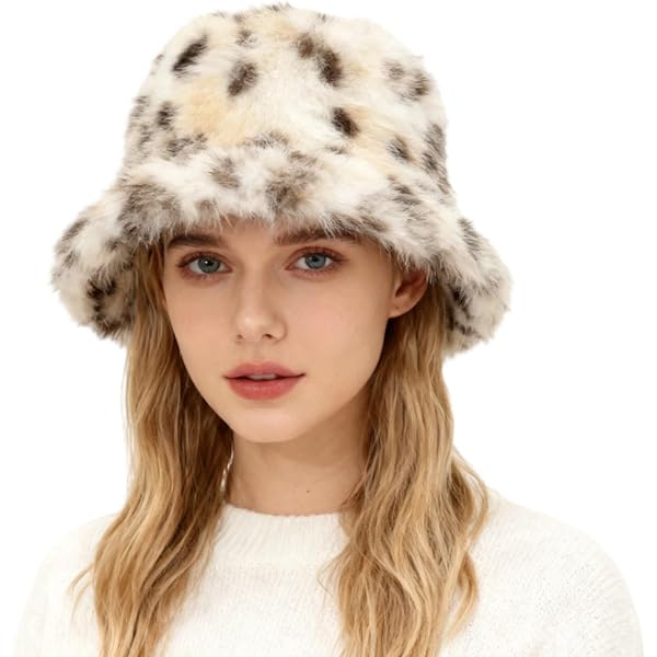 Leopard Print Faux Fur Bucket Hat for Women Cheetah Print  display picture 1