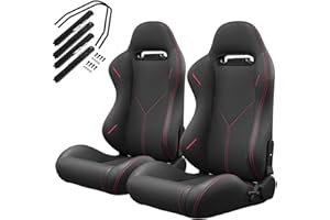 VROOMAUTO Pair of Universal Racing Seats, PVC Leather, Racing Bucket Seats with Dual Sliders, Reclinable for Driver and Passenger Side (VR007)