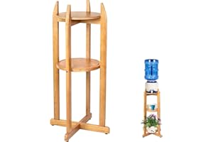BETSEO Natural Solid Wood Water Dispenser Floor Stand (32.8" Hight-11.2" Wide) Drink Dispenser Floor Stand with 2 Round Shelfs Included for 1-5 Gallon Water Bottles/Crocks, Water Jug (Natural Wood Color)