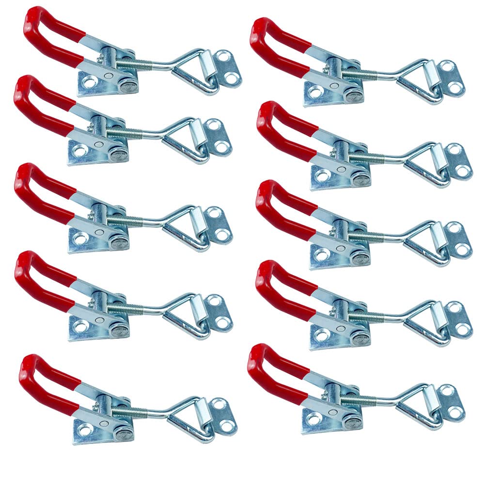 BluVast Pack of 10 Tension Latches, Box Clasps, Stainless Steel, Snap Lock 100 kg, Lever Lock for Drawers, Cupboards, Boxes, Windows, Toolboxes - Red