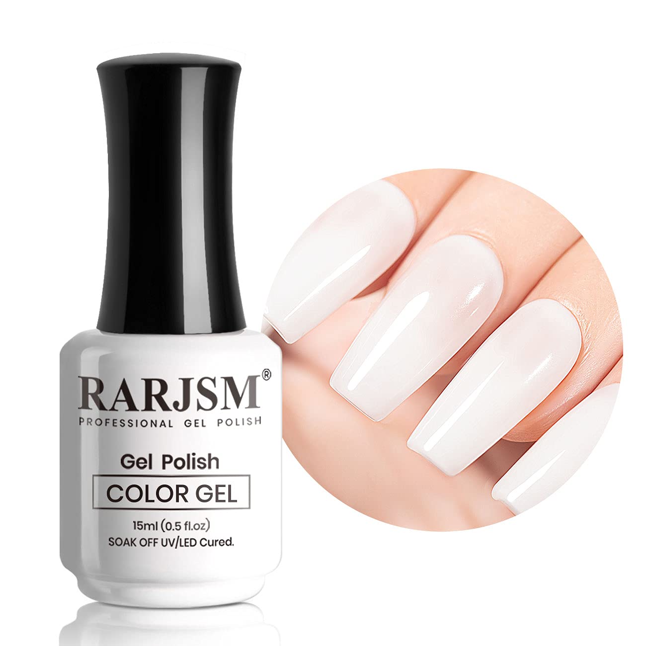 RARJSM Milky White Gel Nail Polish,Translucent White Gel Polish,Soak off UV LED Lamp Cured Require,Clear Nude Soft Sheer Gelpolish,15ml 1Piece Single Bottle for Women DIY French Manicure