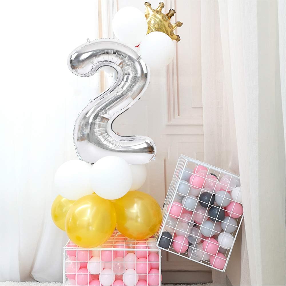 TONIFUL 40 Inch Silver Large Numbers Balloon 2, Helium or Air Inflatable, Reusable, Perfect for Birthday Graduation - Image 5