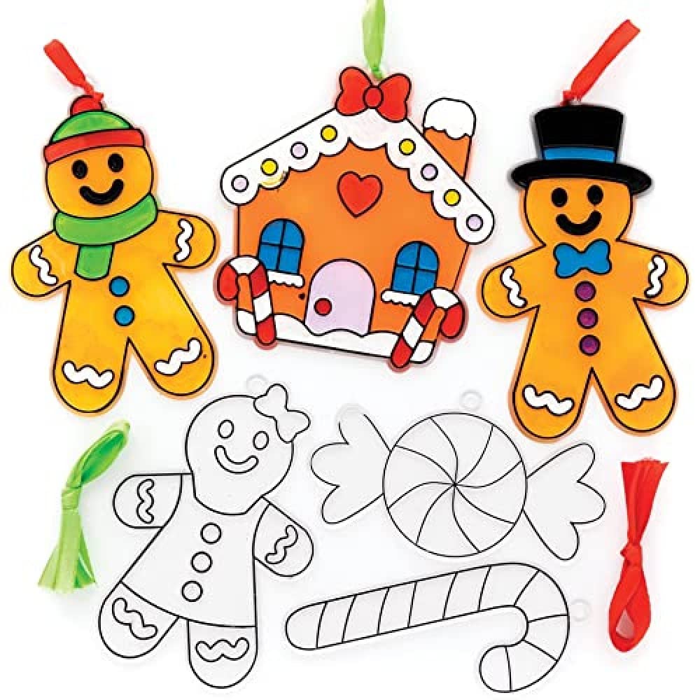 Baker Ross Gingerbread Suncatcher Decoration – Pack of 10, Kids Paint Your Own Christmas Decoration, Christmas Bauble Arts and Crafts (FE935)