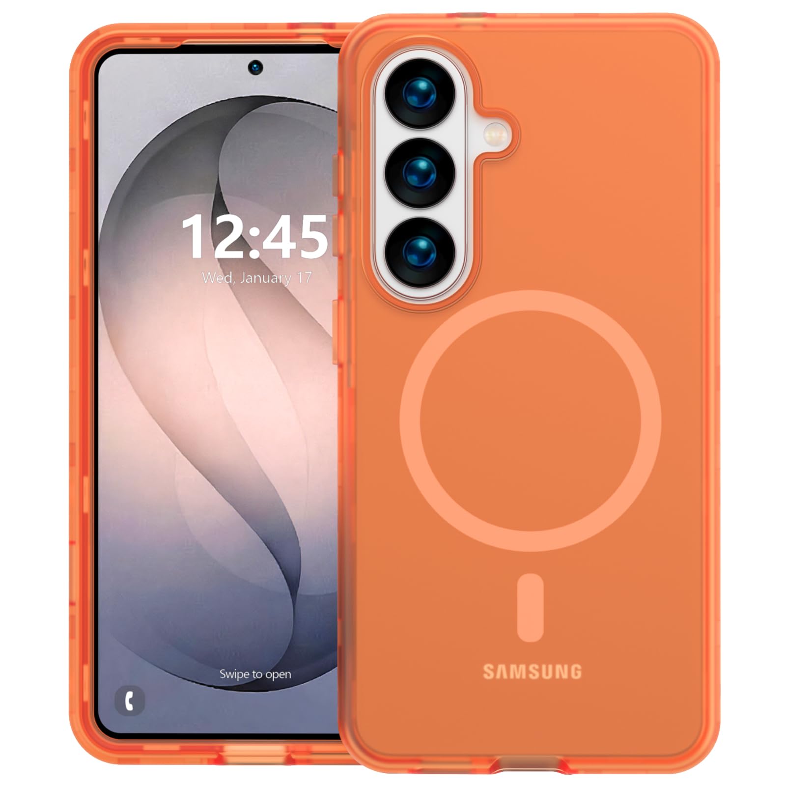 ANNSD for Samsung Galaxy S26 Case,Magnetic Matte Shockproof Cover,Translucent Full Body Protective Multilayer 3 in 1 Anti Drop Anti Scratch for Women Men(Orange)