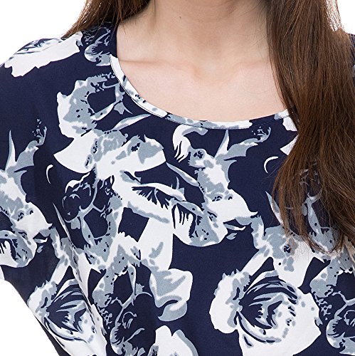 deewa blue & white polycrepe round neck casual tops for women