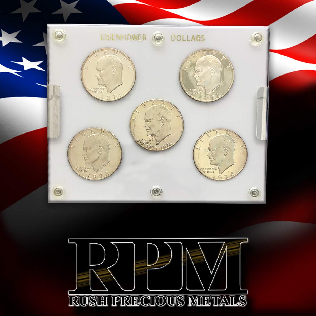 1971 S 1972 S, 1973 S, 1974 S & 1976 S Bicentennial - Eisenhower Silver Dollars Brilliant Uncirculated