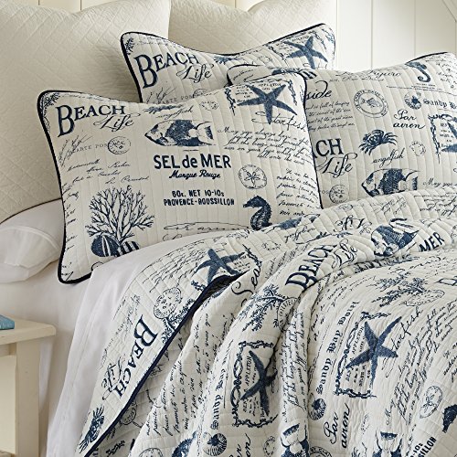 Levtex Home Beach Life King Cotton Quilt Set Navy Coastal Beachfront