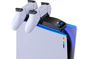 EXTREMECOOL PS5 Controller Charging Station for Dualsense, Dual PS5 Charging Station with RGB Light and Upgraded Touch Switch, PS5 Controller Accessories PS5 Controller Charger Dock on Top of Console