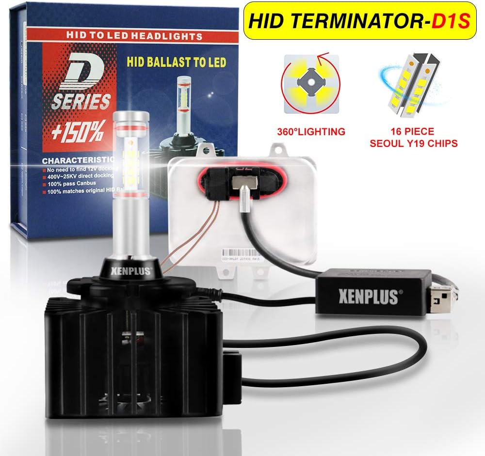 XENPLUS D1S LED Headlight Bulb Conversion Kit 360° Emitting Seoul Y19 CHIP 6500k 9000LM Headlamp Replace Original HID Xenon bulbs, 2 Year Warranty