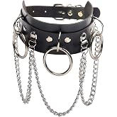 Olbye Circle Leather Choker Necklace Black Studded Rock Punk Collar Necklace PU Gothic Short Necklaces Adjustable Link Necklaces Jewelry for Women