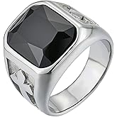 YL Men's Gemstone Cross Rings Titanium Steel Square Signet Rings Wedding Statement Band Vintage Jewelry