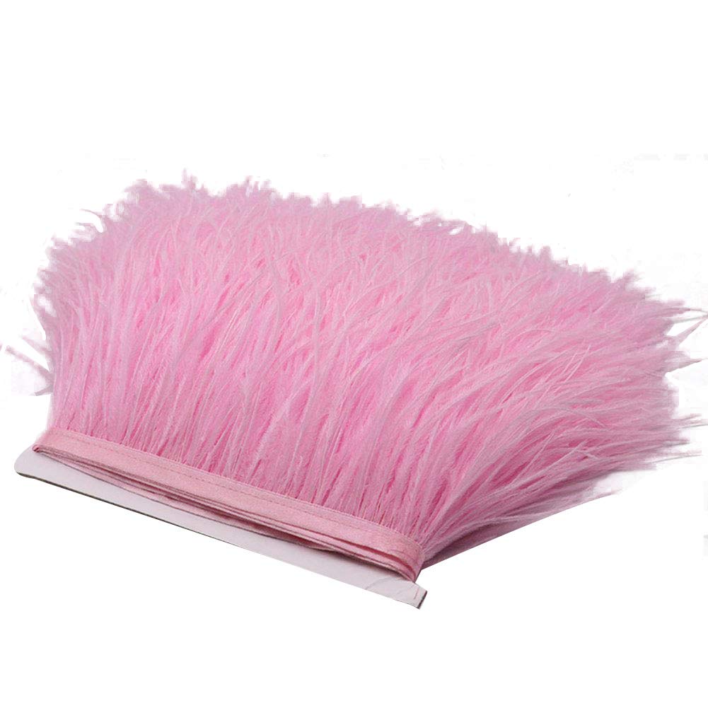 YEQIN Pack of 2 Yards Natural & Soft Ostrich Feathers Fringe Trims Ribbon - Used for Dress, Sewing Decoration, Craft Clothing, Boots, Wedding Decoration, DIY, Etc (Pink)