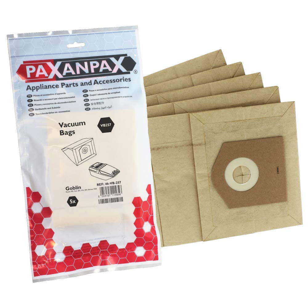 Paxanpax VB257 Compatible Paper Bags Goblin, Solo Deluxe, Royale, 300, 302, 304 Series (Pack of 5)