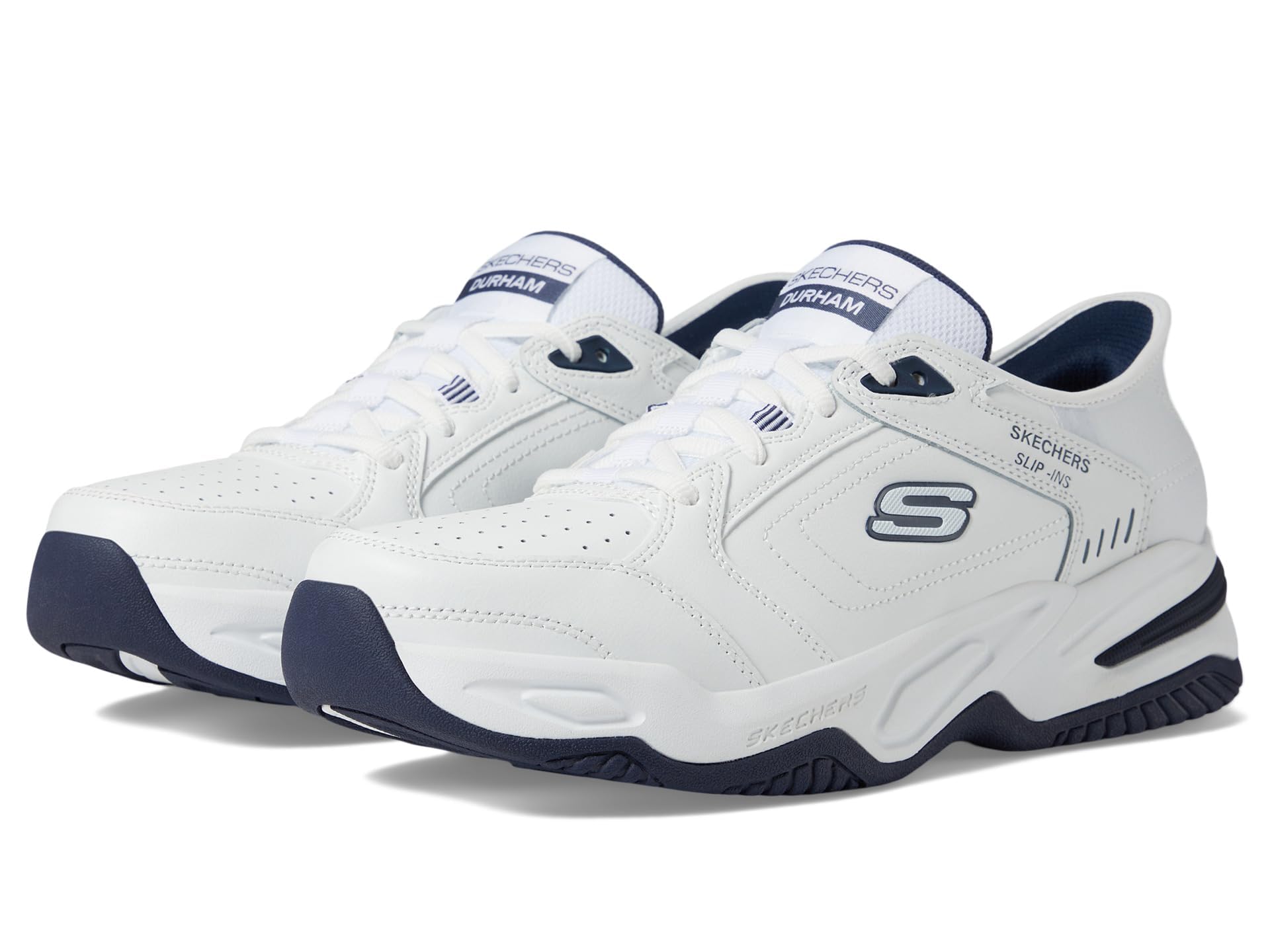 Skechers Men's Durham Hands Free Slip-in Sneaker,White/Navy,6.5 Extra Wide Image