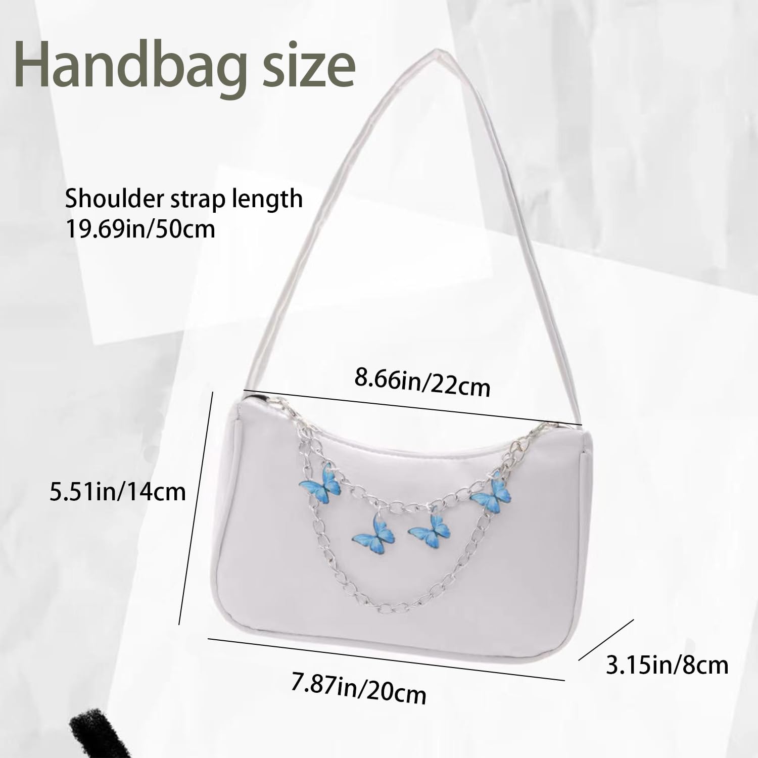 BAUIOREAD 1 Piece Handbag, Small Handbag, Small Handbag, Shoulder Bag with Butterfly Chain, Armpit Bag with Zipper, Purse, Plain Women's Bag