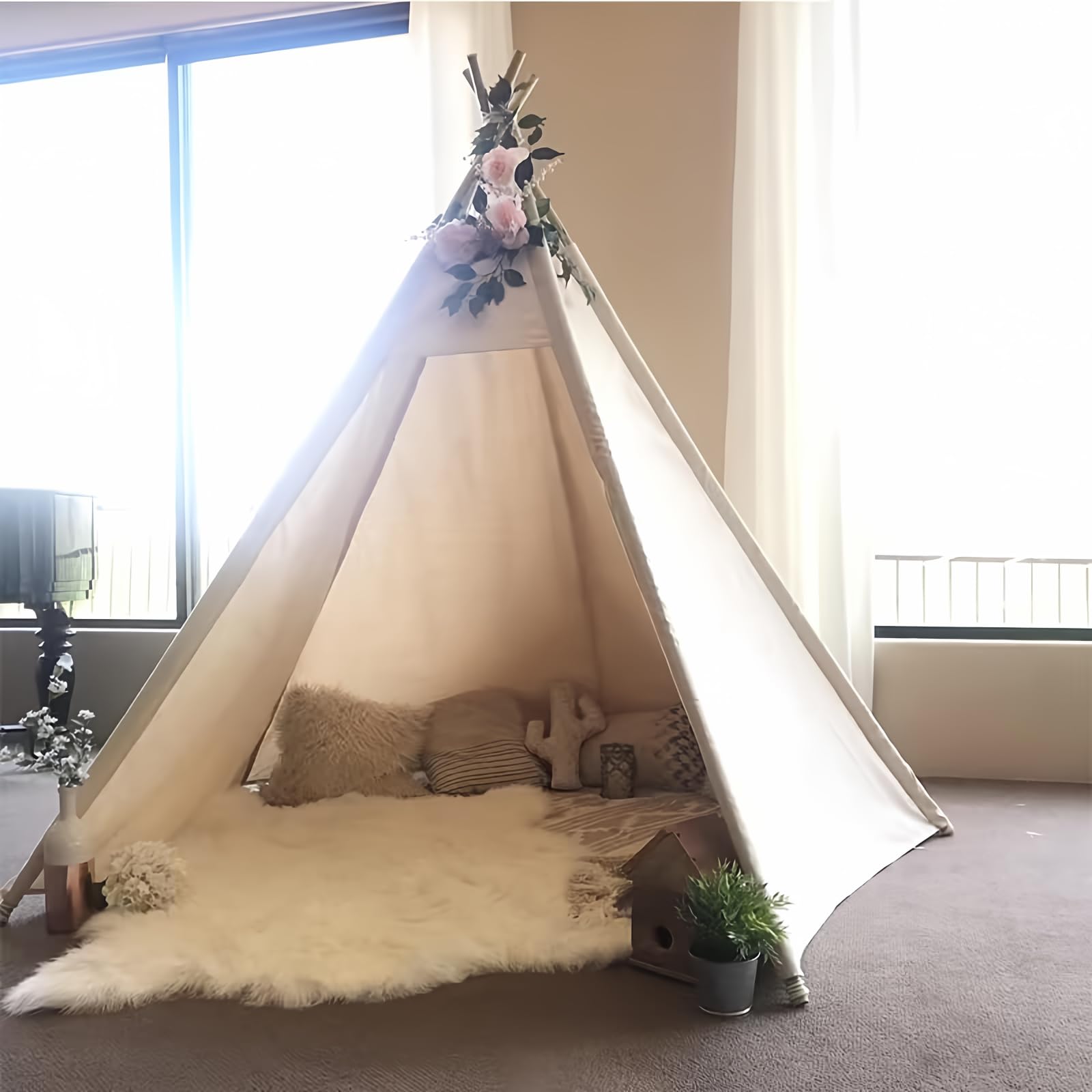 Photo 1 of RongFa Teepee for Adults, Huge Teepee, Tent Picnic, Large Tall, Wedding Tent, 5 Sides Wide Open Front Teepee Without Door Flaps, Beach Tent ?White?