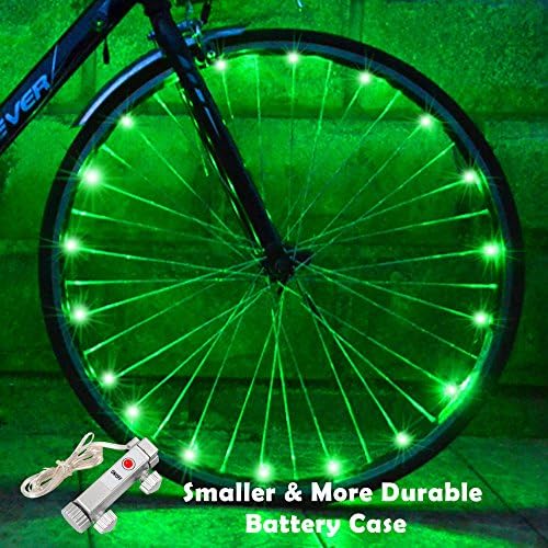 LED Green Bike Wheel Lights, Waterproof Bicycle Lights with Smaller Battery Case and BATTERY INCLUDED - Super Cool Birthday Gifts for Kids and Adults [1 Pack for 1 Tire]