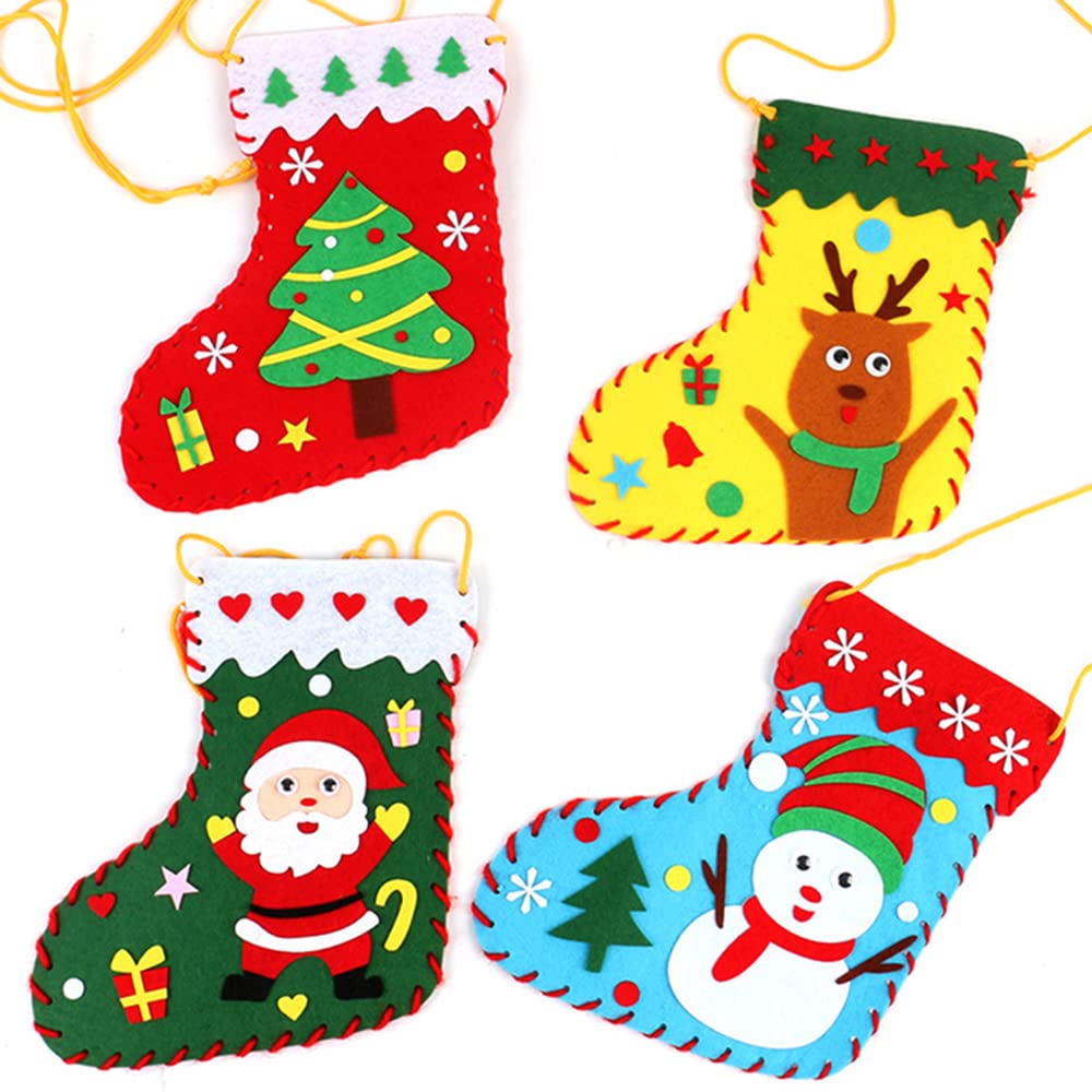 Ungfu Mall Christmas Crafts for Kids, 4Pcs Christmas Felt Crafts Christmas DIY Crafts Christmas Stocking Sewing Kits Felt Christmas Ornament Kits for Kids Girl Boy