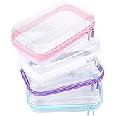 4 Pcs Clear Hard Shell Zipper Case, Transparent Hard Clear Zipper Case, Medium Portable Travel Makeup Bag Organizer Bin for Pencil Cosmetics Building Blocks Puzzles(4Colors)