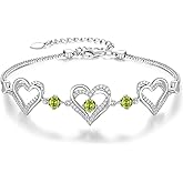 CDE Forever Love Heart Charm Link Bracelet for Women, 925 Sterling Silver Birthstone Bracelet Mother's Day Gift Anniversary Christmas Birthday Jewelry Gifts for Women Wife Her Girlfriend